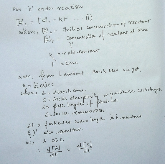 i order reaction For [0), = [cl. - kt ...() where, c = Initial concentration of reactant (c) = Concentration of reactant at t