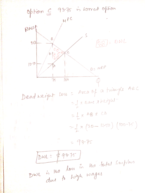 Op hon C 93-75 n worret ophon MPC PALEA 20 12. S0 D= NRP 75 100 Dead weight Los = - Area of a tniangle AnC =dx Bane t height-