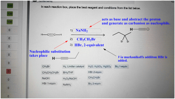 In each reaction box, place the best reagent and conditions from the list below. acts as base and abstract the proton and gen