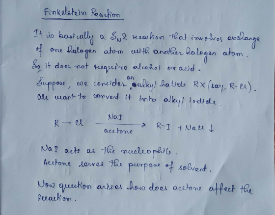 finkeletem Reahon 1t io baically a Sy2 keachon thol iwabves exdhonge Qalogen atom uut-R anoter Ralegen atom eme So it doe mot
