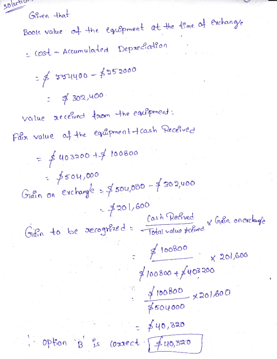 solution Given that Boole value of the equipment at the time of exchange cost - Accumulated Depreciation = $ 9954400 - $95200
