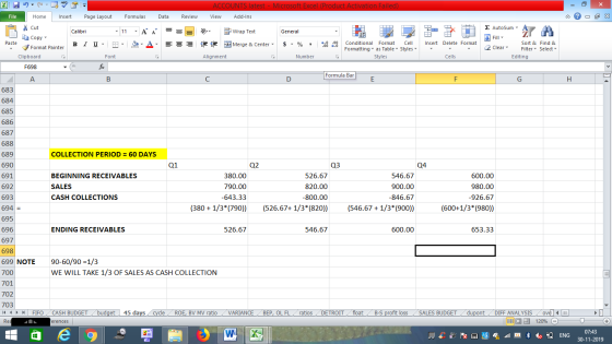 ACCOUNTS latest - Microsoft Excel (Product Activation Failed) View Add-Ins Review - 2x Σ AutoSum : A = = V Wrap Text Merge &