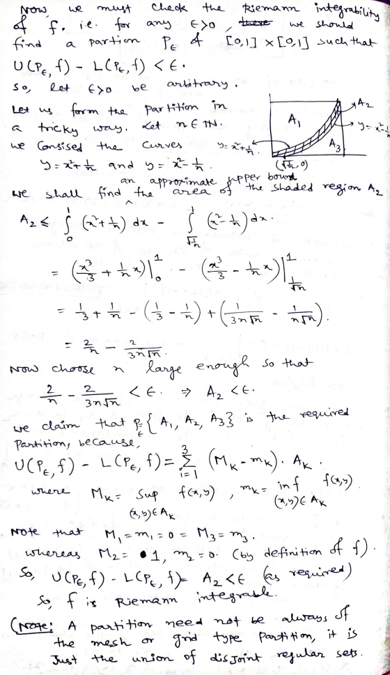 we integrability we be area of the shaded region A2 Now must Check the Riemann of f. ie. for any EXO should find partion PE o