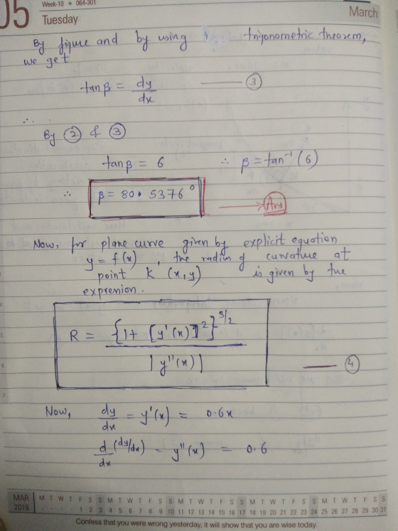 Week-TU U04-301 Tuesday March we get By figure and by using i tanß = dy - trigonometric theorem, ③ dw tang = 6 - p=tan (6) ::