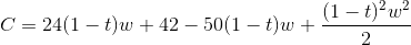 C=24(1-t)w+42-50(1-t)w+\frac{(1-t)^2w^2}{2}