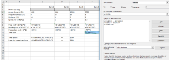 Set Objective: WEMIN Bank 1 Bank 2 Bank 3 Bank 4 To: O Max Min O value of 0 1000 10000 8000 Order Qty (1) Anual demand (DI) P