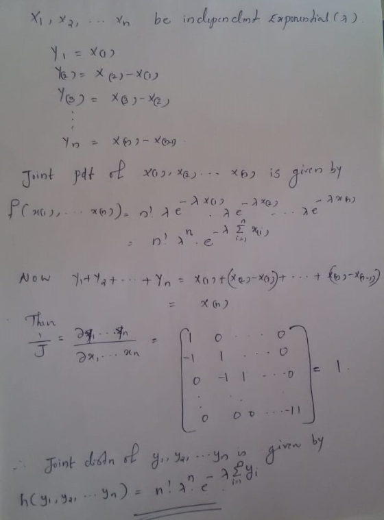 XIX,... Yn be in depen dlmt Exponun hial (a) Y = xo) Yo = X (2) - X(1) Yo) = xog-x2) Yn = xo) - XB) Joint put ol xoo , xe ...