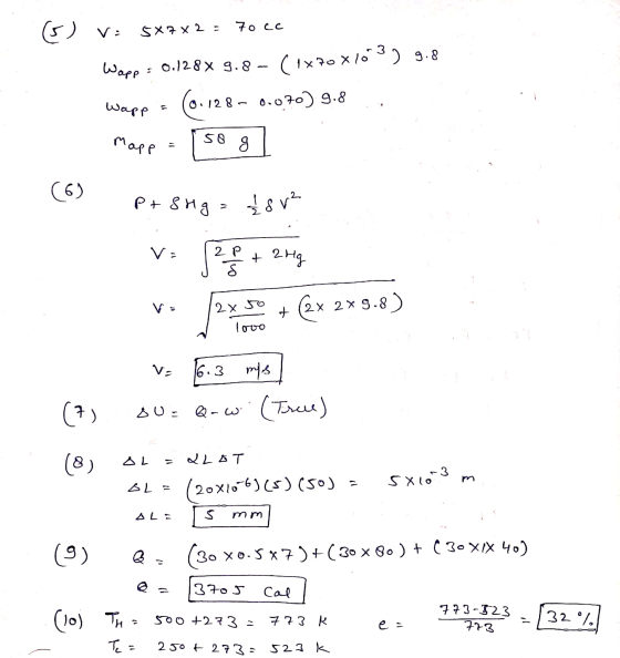 (s) va 5x7 x 2 = 70cc Wapp . 0.128x 9.8 - (1x70x103) 9.8 Wapp 0.128 - 0.070) 9.8 Mapp SO ܩܘ (6) P+8Hg = 18r² V. 2 p + 2Hg va