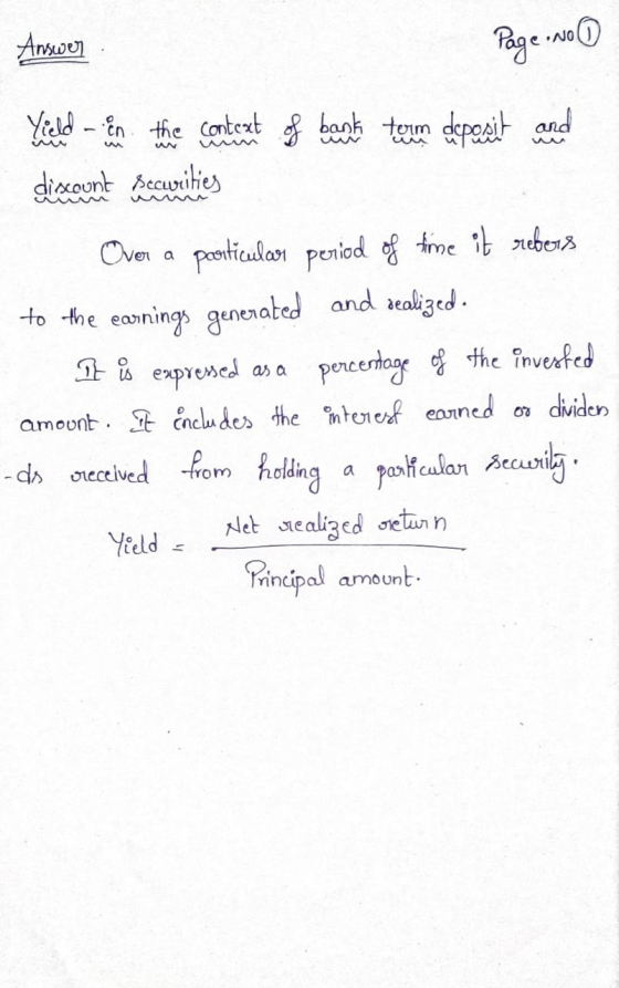 Ακρυ Page .No Yield- en the context of bank trorum deposit and discount Securities It is expressed as a Over a poorticular pe