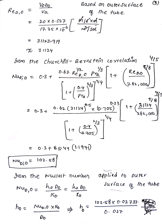 (3) Reo,o = VODO Based on outer surface va of the tube, 20x0.027 S ohl8xh7 17.358 100 L my sec = 31123.919 2 3 1124 from the
