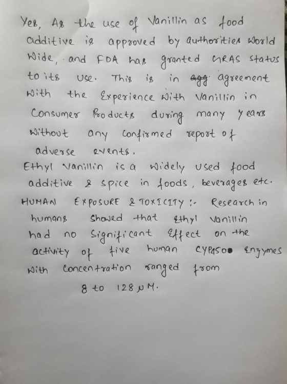 Yes, A the use of Vanillin as tood additive i approved by authorities world Wide, and FDA has ranted nRAS Status in ag agreem