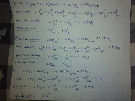 +3 acr 2- Ionic Equation +350 + (001 69) 6 NH + 3sou al) (ay) Net Tonic Esnation... 2 CYS (a) (ay) spectador Ions: So, 2- ,