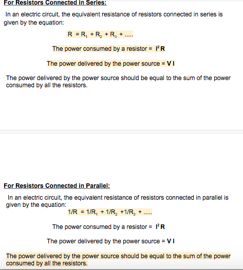 For Resistors Connected in Series: In an electric circuit, the equivalent resistance of resistors connected in series is give