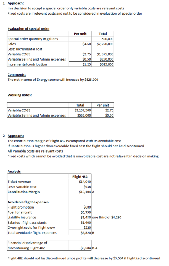1 Approach: In a decision to accept a special order only variable costs are relevant costs Fixed costs are irrelevant costs a