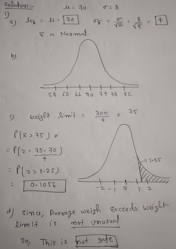 solution :- M = 70 o=8 D el = lix 70 a TE 41 SE colle 4 X a Normal b 58 62 66 70 74 78 82 300 75 weight limit 4. 7 Plx>75) =