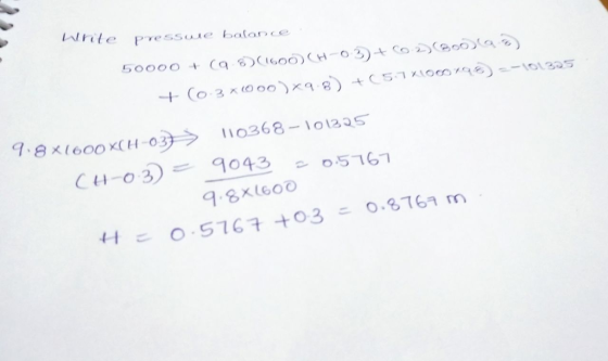 rle pressue batoce 50000 + (q (1600) CH-o 3) + co 2) 9.8x1600 x(H-03) 110368-101375 Cu-o310435161 8xlGoo 03ニ0.8767 m