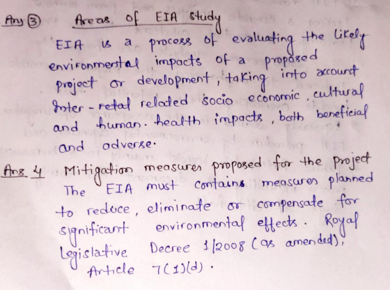 Any 3 study the likely EIA Areas of EIA is a process of evaluating environmental impacts of a proposed project or development