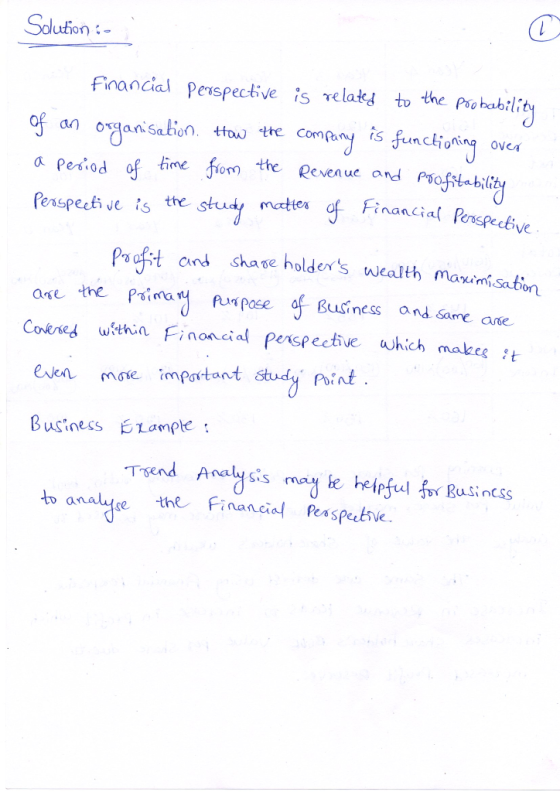 Solution :- Financial perspective is related to the probability of an organisation. How the company is functioning over a per