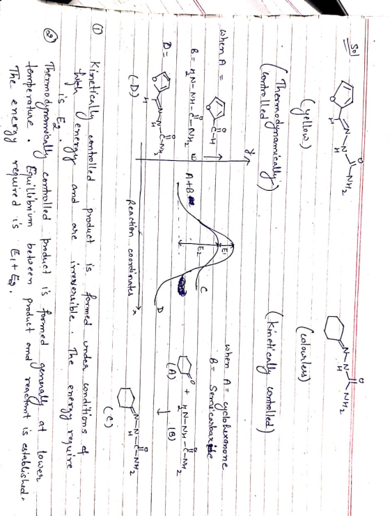 Sol NH2 N. H aloy) (kinatically ntalla) lonnre lled _when A cyclohuxanone 8 Semicarbaxjde when A -H nN-N-M- A+B -MH LA) 6) D