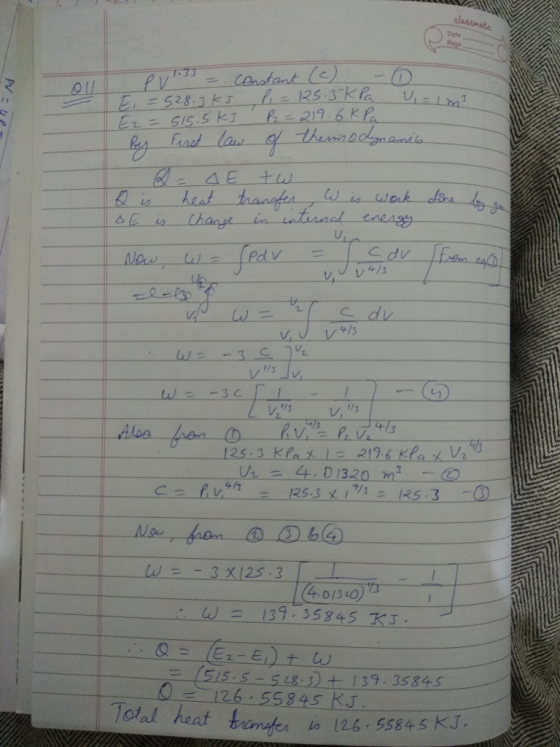 ute i heat c dv 4/3 ㄣ 4/1-125.3 lu 4.013ο) 139. 35845 KJ 5.5- S8139, 3584S 126 . 558 45 KJ Tolal heat bonfer to 126.55845 kJ.
