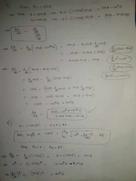 Given we have - Coso - costo (1-coso) coso r=1-coso x=rcoso y=rsino x= y = = sino - sinocoso - (1-coso) sino → DO = coso -cos