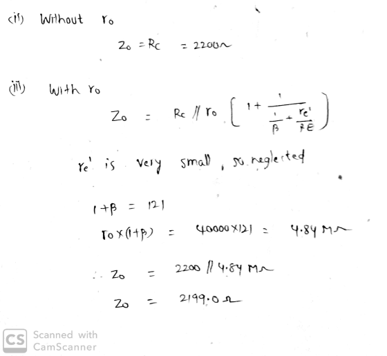 (11) Without Yo Zo = Rc = 22004 ill with ro Zo Rc ll ro re is very small r neglected 1 +8 = 121 To x(+8) - 40000X121 4.84 mm