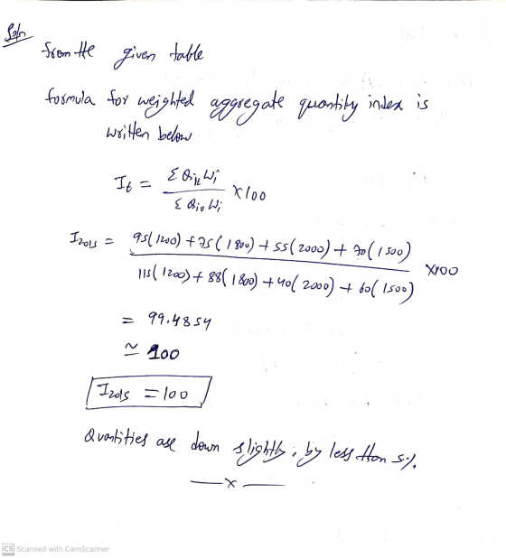 Solo from the given table formula for weighted written below aggregate quantity index is It= Edithi xloo { die Wi Izas 951120