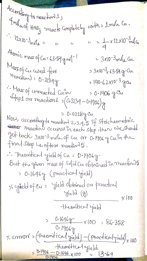 According to neaction is Amole of HNO lof Hng, reacts Completely with a Imole lui mead Mass of the used foro heaction = 0.213