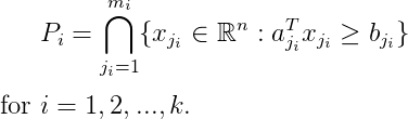 P.= n tj. € R : 1), 4.. 2 bis} ji=1 for i=1,2, ..., k.