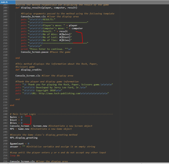 #Dejine the method responsible for displaying the result of the game def display_results(player, computer, result) main.rb 20