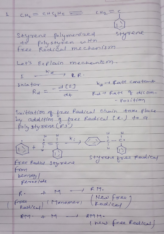 L CH = CH CH = CH2 = ¢ Styrene polymerized styrene to polystyren with free radical mechanism ka ada Lets Explain mechanism.