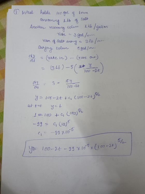 trine containing Salt I lo of solun 3 gal soron. -100 te, (100)/2 - gg710-5 intial holds 100 gale of Another income Llb / gal