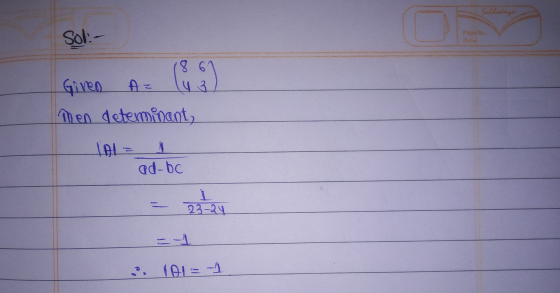 Subhodaya PON Sol- C D 8 6 Given A= 3 Men determinant, 101 ad-bc 1 23 24 23-24 2. VAI=