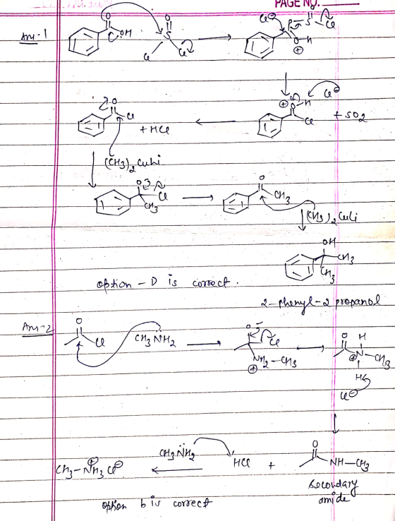 PAGE NY. - -Area - tree | (CH3) cuki 11 en Culi stion -D is correct. 2-phenyl-2 propanol 7 CH₃NH2 empina — - the re lo Helt .