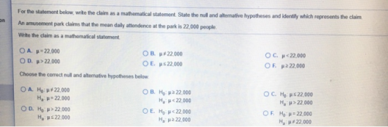 an For the statement below, write the claim as a mathematical statement State the null and alternative hypotheses and identif
