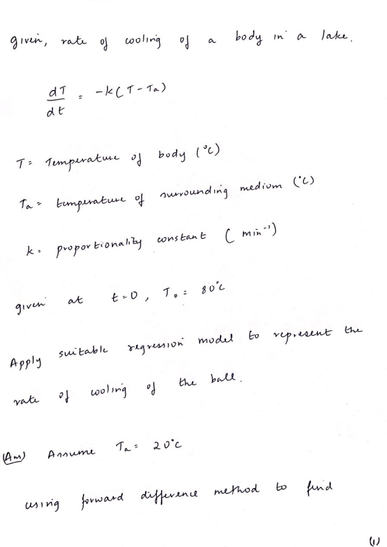 given rate of cooling of body in ake. dT -k(T-Ta) dt T: Temperature of body (°C) medium (C) surroun. unding Ta= tumperature o