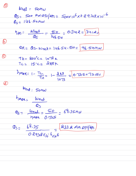 What = Somw as= 500 mm Bru/kor = Os = 146.54mw 500x 106x0.29308810-6 hth wnet - 50 .0.3412=134.18, as јчCSч QR = Qs-wnet = 14