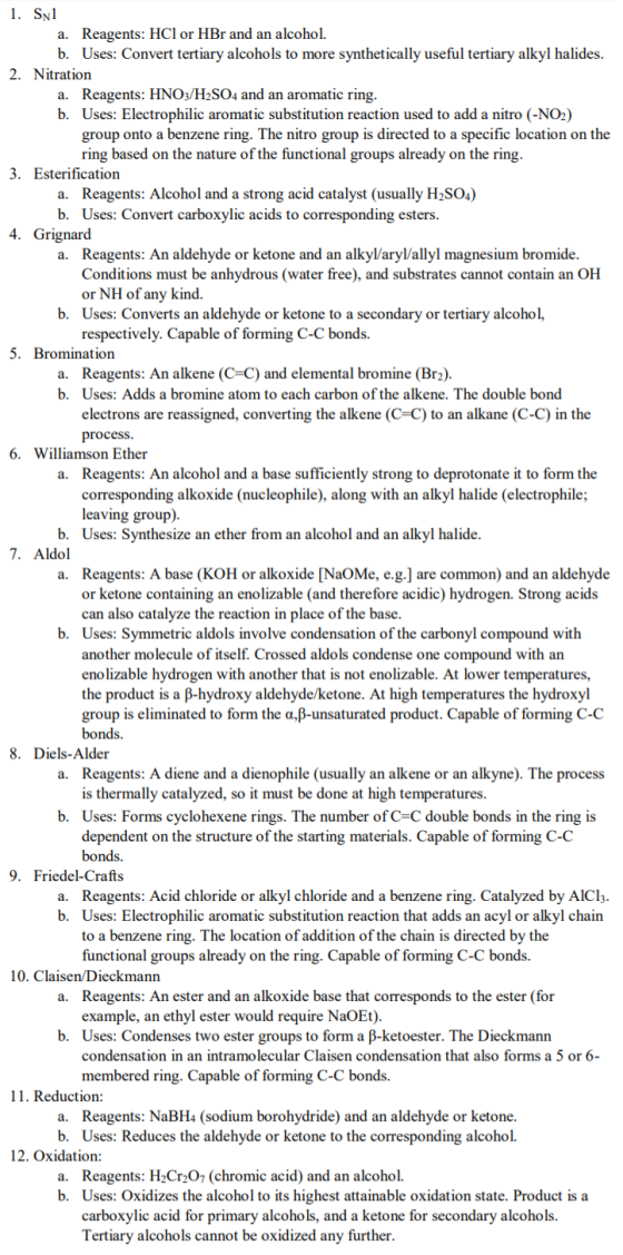 1. Syl a. Reagents: HCl or HBr and an alcohol. b. Uses: Convert tertiary alcohols to more synthetically useful tertiary alkyl