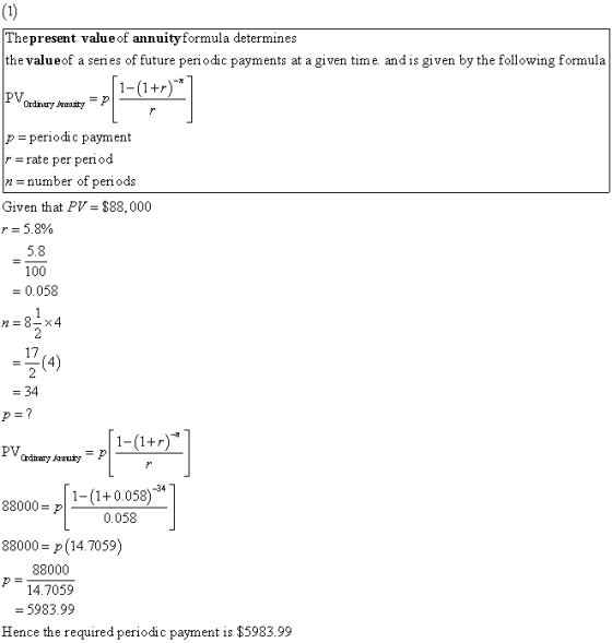 (1) Thepresent value of annuity formula determines the valueof a series of future periodic payments at a given time and is gi