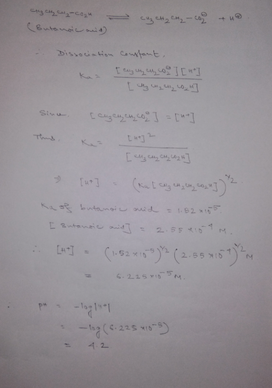 Butonsi Dissociation Cantant Ka Sinu Thus Kat TH+ Ka of butemoi auiL = 1.52 16 DButensie d M. 2.55*10 -5 (O 52 2.55M10 6.2257