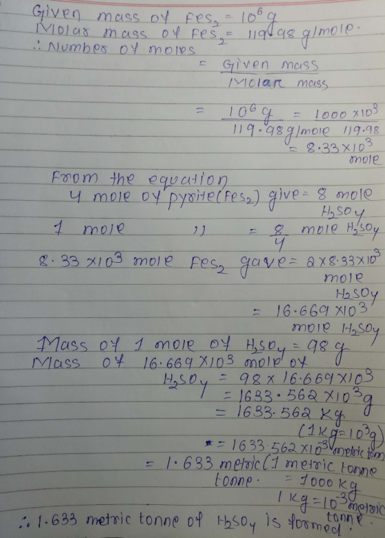 almolo. Given mass of res, = 100 g Molar mass of fes Number of moles I Given mass Molar mass e y pyonel PPS2) give - 8 mole