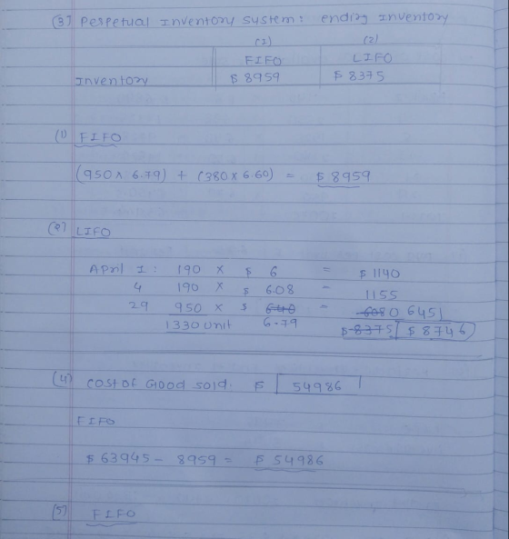 FIFO (5) 986 hs t = b5b8 -shbE9 $ FIFO $54986 (4) cost of Good sold: - Gh£8 $ IS LE8$ Ishg 0800 SS11 ohill $ blog thenoEEI en