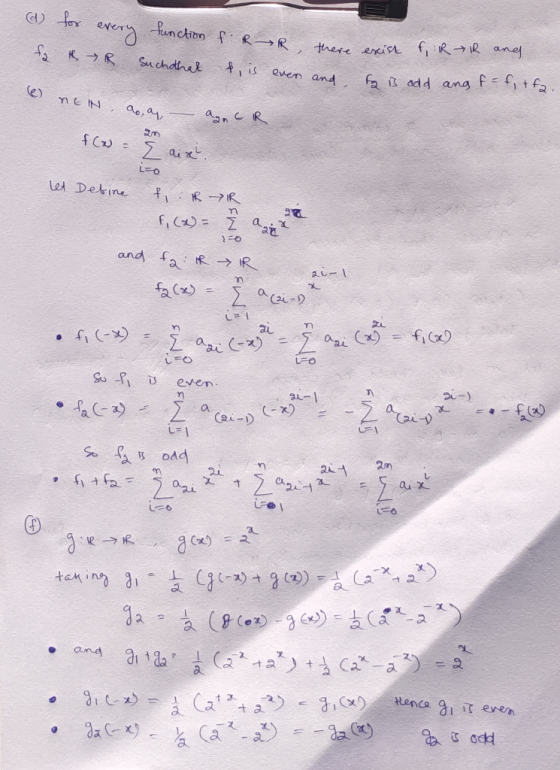 (d) for every function f. R R fo: h R, there exist fR IR and R Suchohat t, is even even and and fo is fo is add add (e) ang