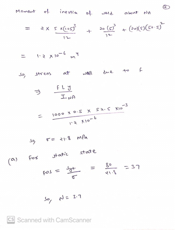 ☺ Moment of inestia of weld about NA 2X s x(1053 (ع) . + (0)(3)(53.53 -- 12 ។ 1.2 x 10-6 f to at stres so, due wall FLY INA -