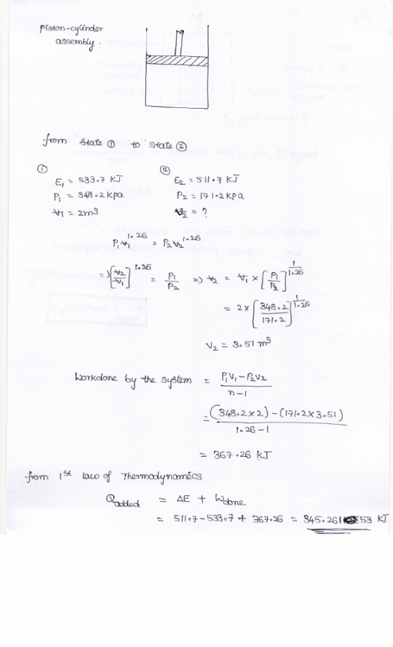 pEston-cgléndar asse jeom .gtato D to state ② 348。2 kpa f 26 f-26 P2. = 2x(348.2)1.26 91-2 v,ニ3.sirn? torkefone by -the spedm