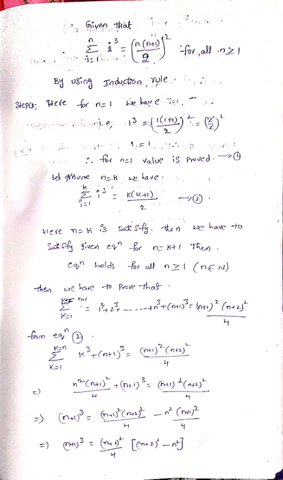 Given that for oln TaductronYyle . Fe hay e Hepo Here for n 1 tbr n value is Prm ved. -- he have к(и4) 2 he have -to ere Sat