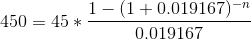 1-(1+0.019167)- 450 = 45 +一 0019167