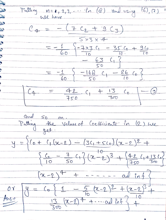 Putting n = 1, 2, 3, Pn (8) and nol have using (6), (7) ca ( 7 cq + g (3.) = 1 60 To lo 5x3 8.4 S-7x3 G 35 ot glo 10: 63 93 5
