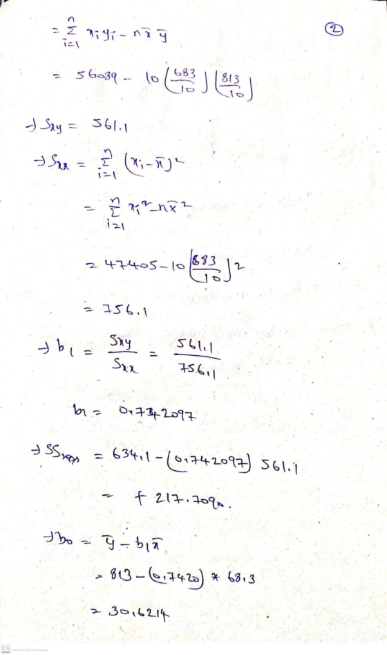 n 2 2,3 miyi-niy i=1 56059 - 10 CLSTED I Say 561.1 than (ni-ne izl 883 247.405-10 = 156.1 tb = Sny Solil 75611 Sxx bi Ox 7 34