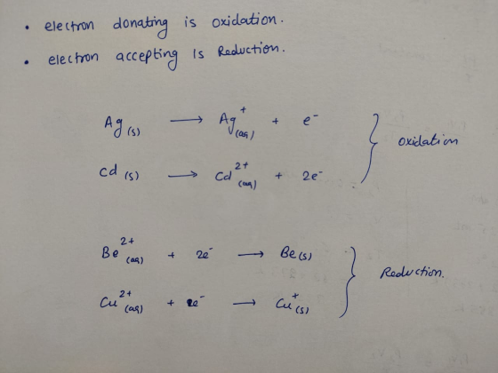 · electron election donating is oxidation. accepting is Reduction. Agi cd (s) Agt ca 2+ + 2€ oxidation - 2 + & zé Be (s) Cag)